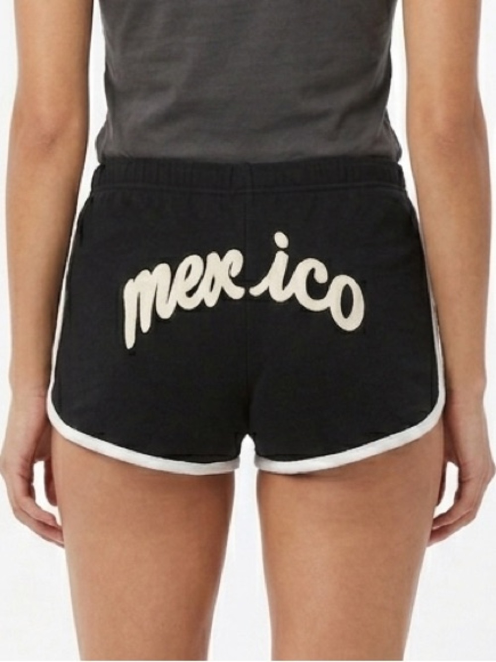 Retro Style Dolphin Running Shorts Black White Mexico Wording on Bum Medium